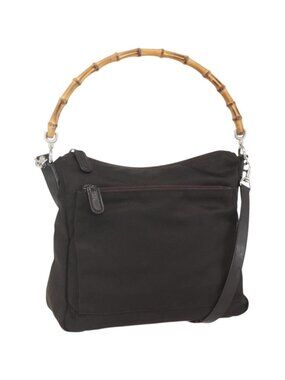 GUCCI Bamboo Shoulder Bag Nylon 2way Brown Silver
